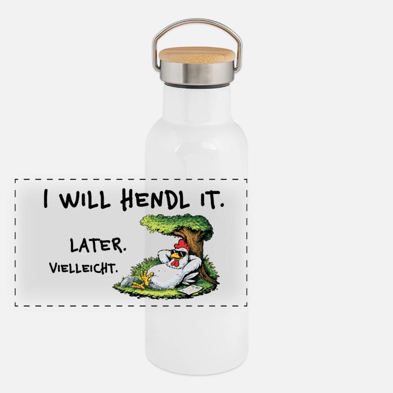 I Will Hendl It – Lustiger Denglisch Spruch Panorama Thermosflasche mit Bambusdeckel