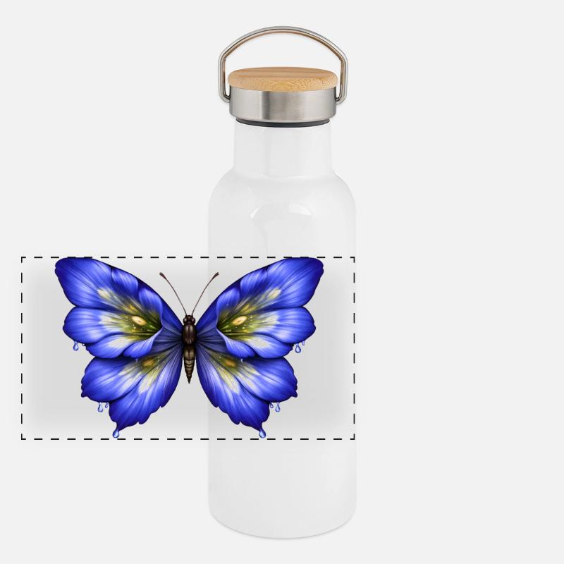 Luminous Gentian Butterfly Panoramic Thermal Bottle with Bamboo Lid