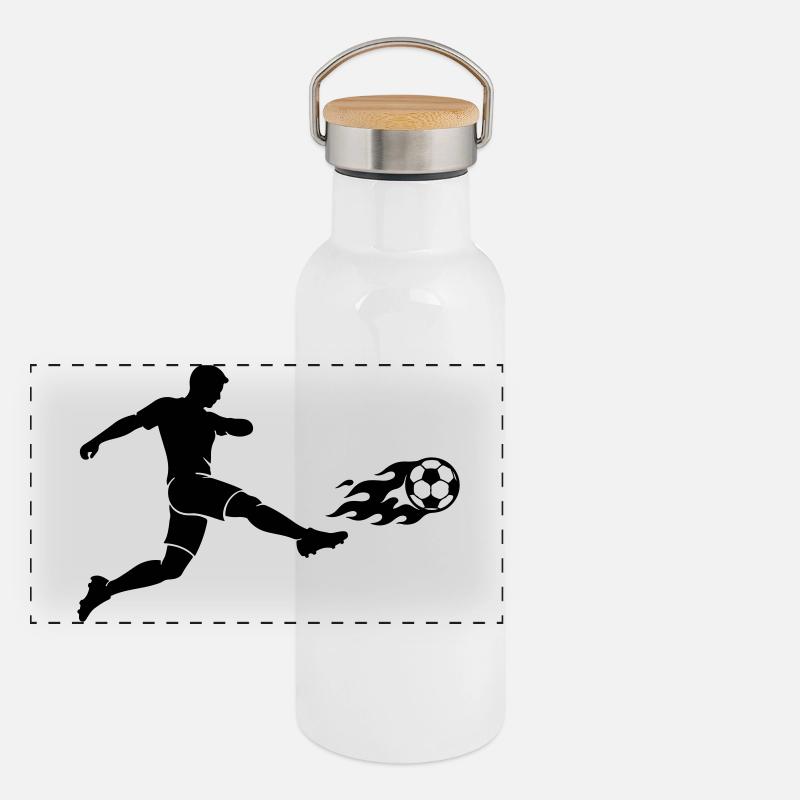 Soccer Striker Silhouette Panoramic Thermal Bottle with Bamboo Lid