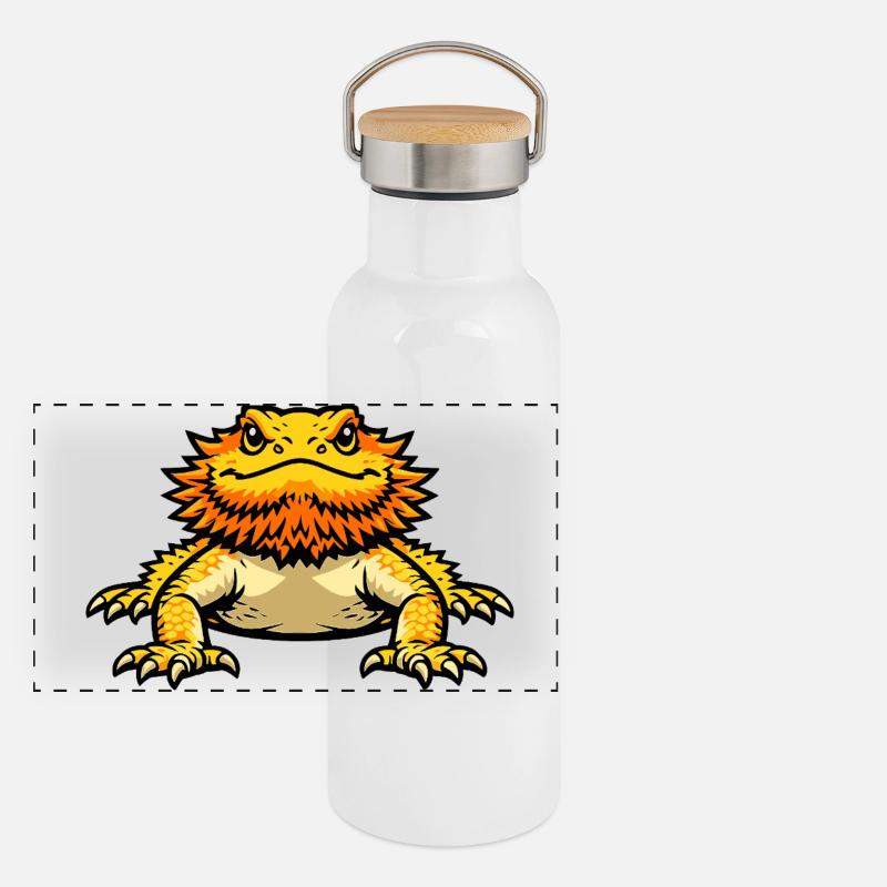 Flammensalamander Karikatur Panorama Thermosflasche mit Bambusdeckel