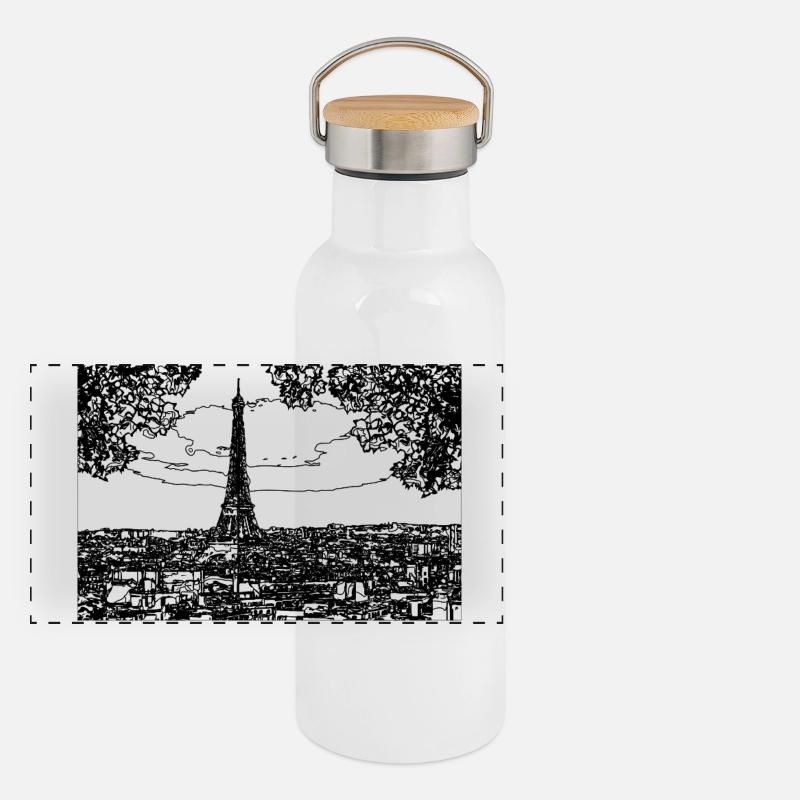 Eiffel Tower Line Drawing Panoramic Thermal Bottle with Bamboo Lid