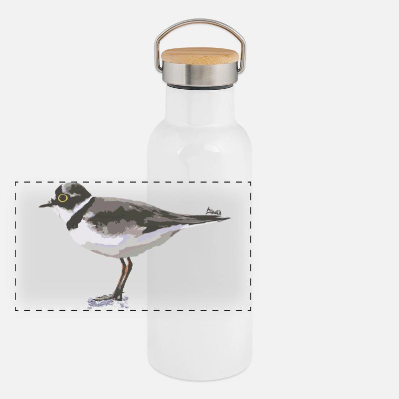 Flussregenpfeifer (Charadrius dubius) Panorama Thermosflasche mit Bambusdeckel