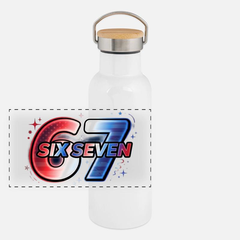 67 Neon – Rotes Blaues Sternen-Design Panorama Thermosflasche mit Bambusdeckel