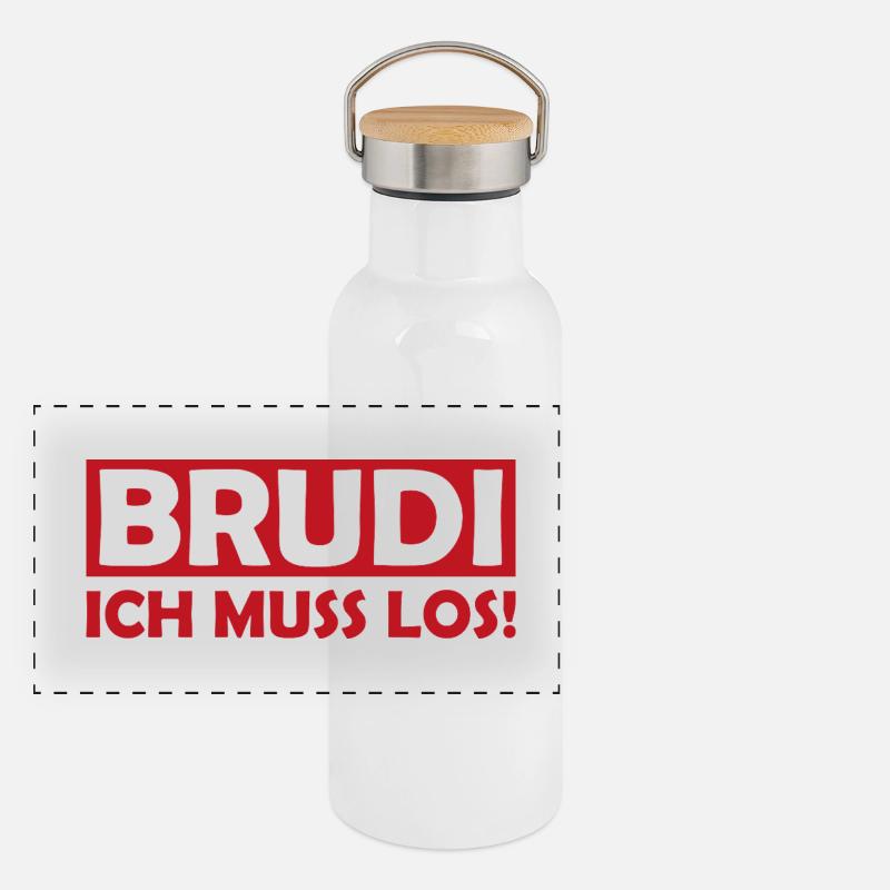 BRUDI Ich Muss Los Panorama Thermosflasche mit Bambusdeckel