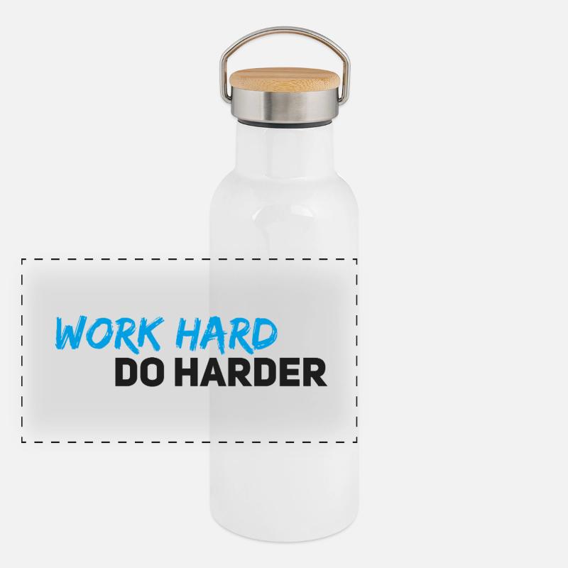 Work hard do harder Panorama Thermosflasche mit Bambusdeckel