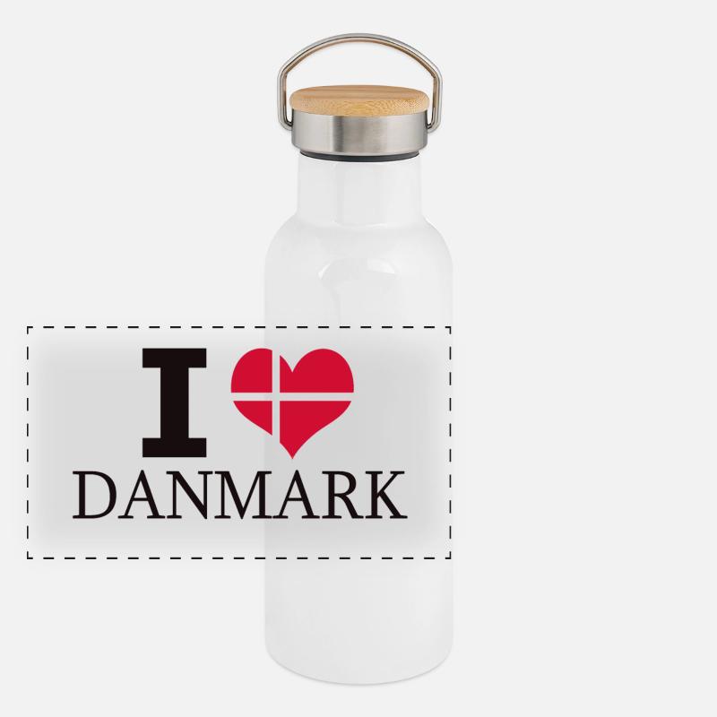 I LOVE DANMARK Panorama Thermosflasche mit Bambusdeckel
