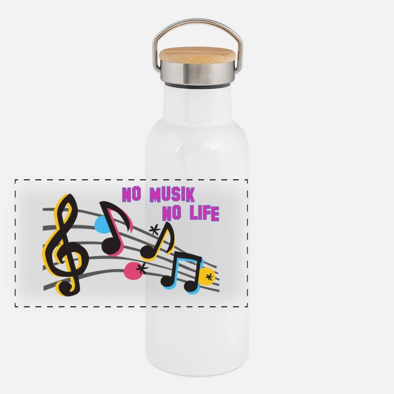Musikalische Symbole Panorama Thermosflasche mit Bambusdeckel