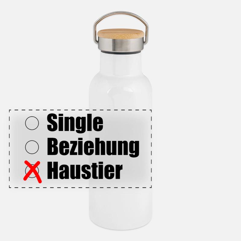 Single / Beziehung / Haustier Panorama Thermosflasche mit Bambusdeckel