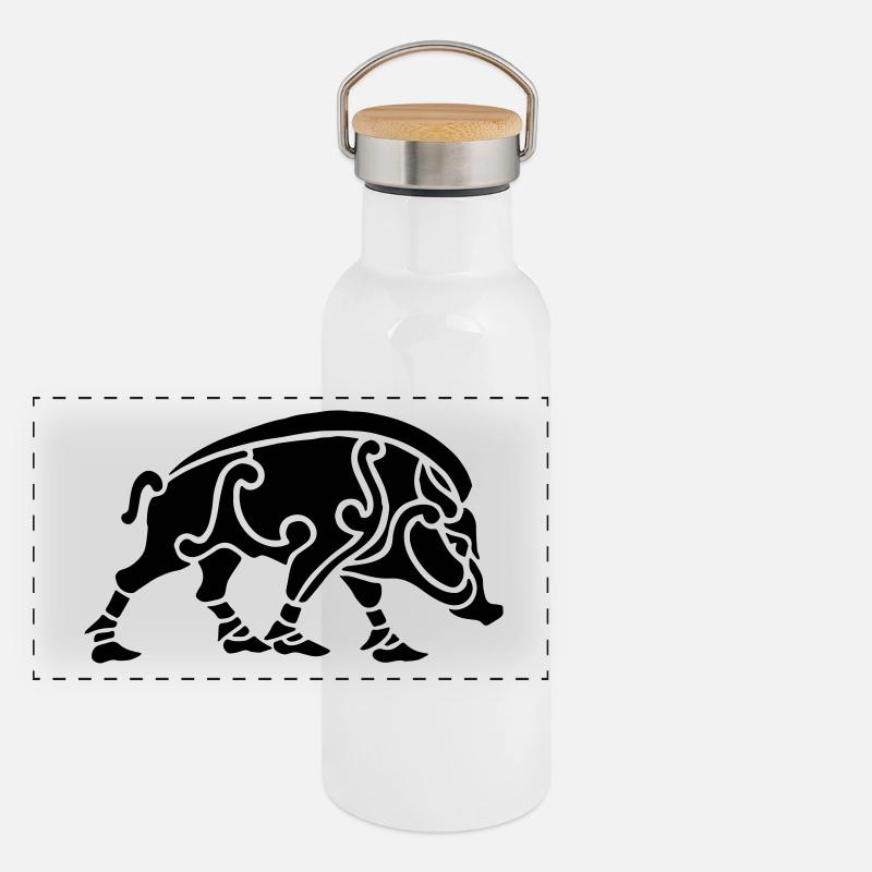 Wild boar Sanglier Gourde isotherme avec bouchon en bambou