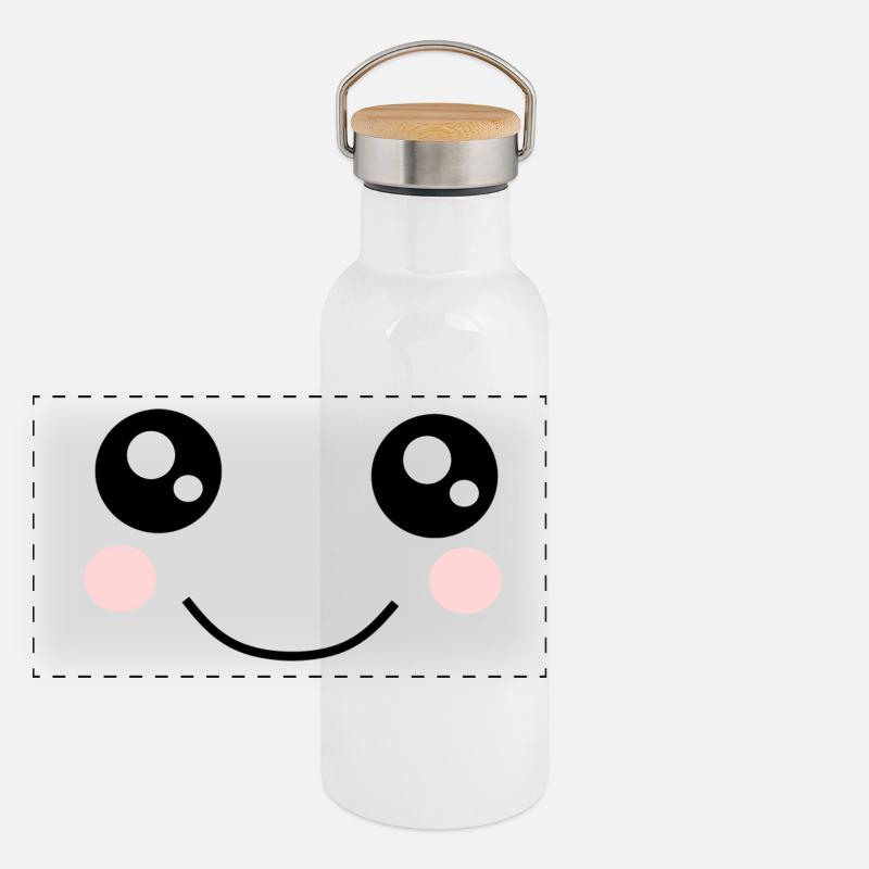 Kawaii, Augen, Gesicht Panorama Thermosflasche mit Bambusdeckel