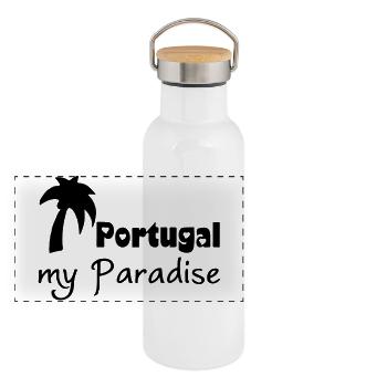Portugal Paradise Urlaub Geschenk - Panorama Thermosflasche mit Bambusdeckel - Weiß - Vorne