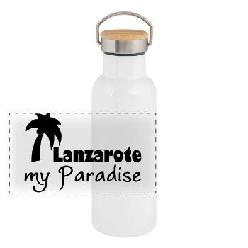 Lanzarote Paradise Urlaub Geschenk - Panorama Thermosflasche mit Bambusdeckel - Weiß - Vorne