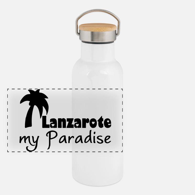 Lanzarote Paradise Urlaub Geschenk - Panorama Thermosflasche mit Bambusdeckel - Weiß