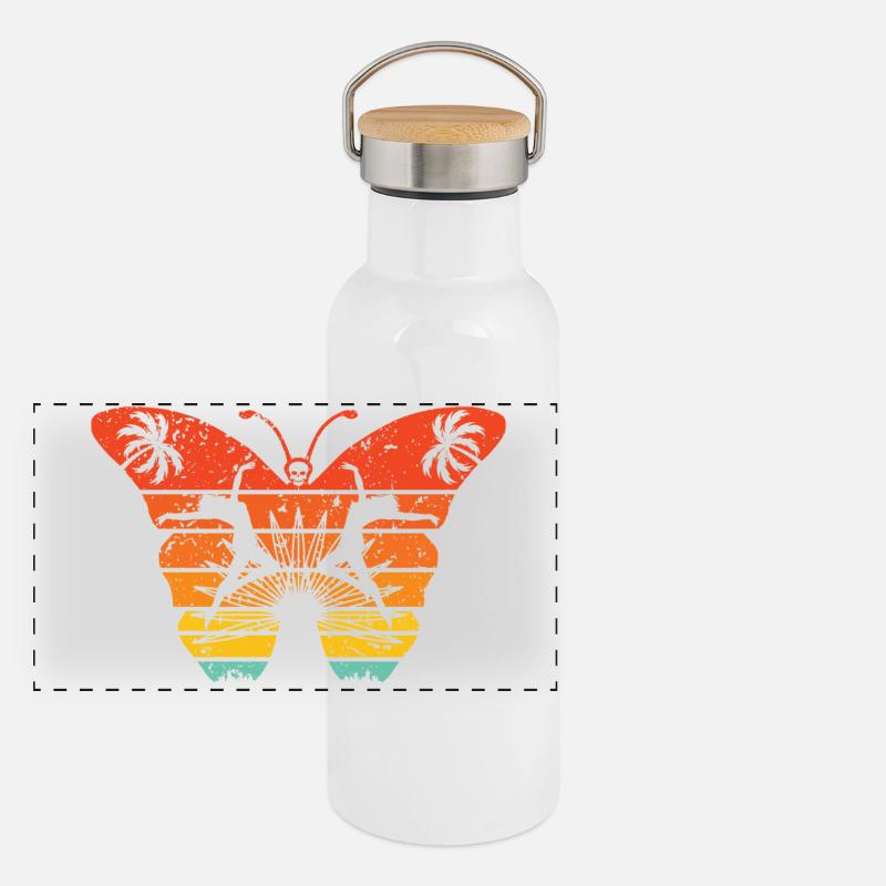 Strange Butterfly Effect - Panoramic Thermal Bottle with Bamboo Lid - white