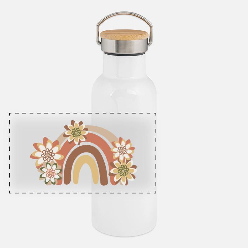 Regenbogen Boho, Bohême Panorama Thermosflasche mit Bambusdeckel