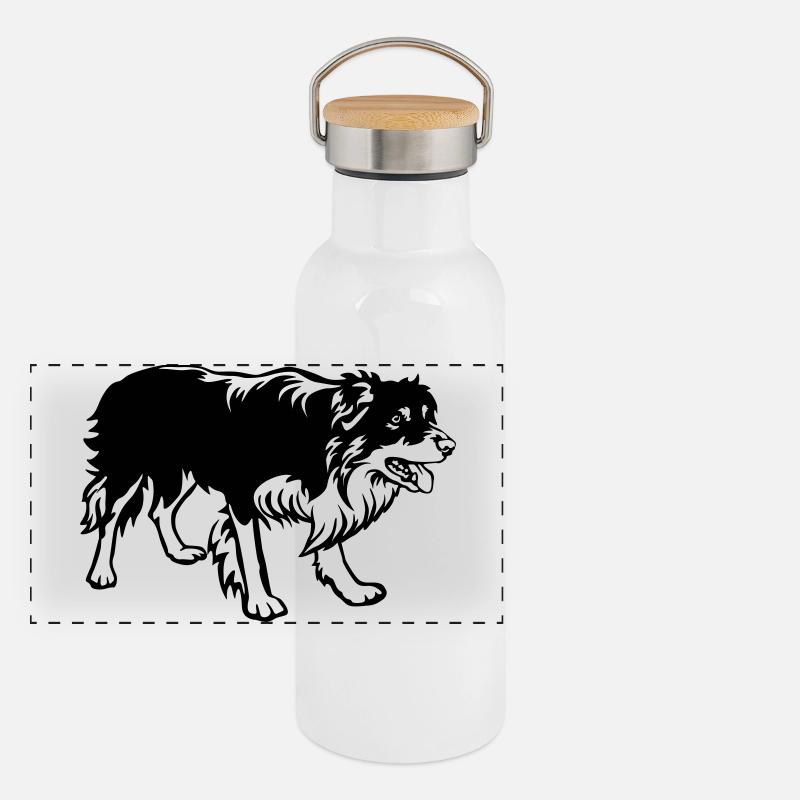 Border Collie Panoramic Thermal Bottle with Bamboo Lid