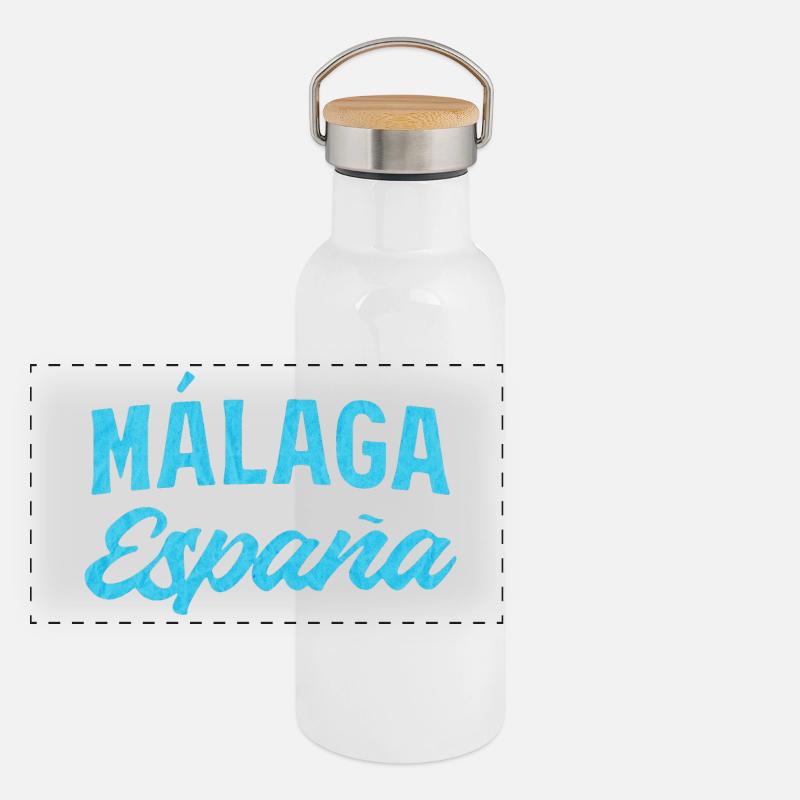 Málaga España Blue Script Design Gourde isotherme avec bouchon en bambou