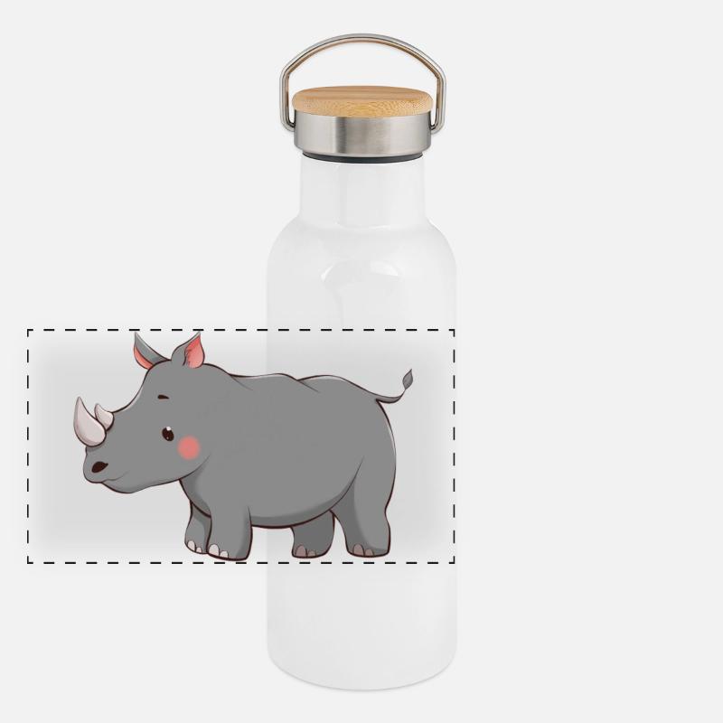 Nashorn Panorama Thermosflasche mit Bambusdeckel