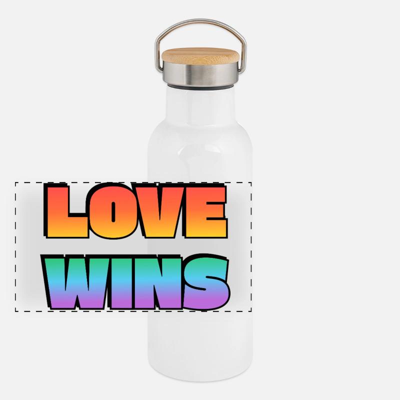 Love Wins Gradient Fetter Text Panorama Thermosflasche mit Bambusdeckel