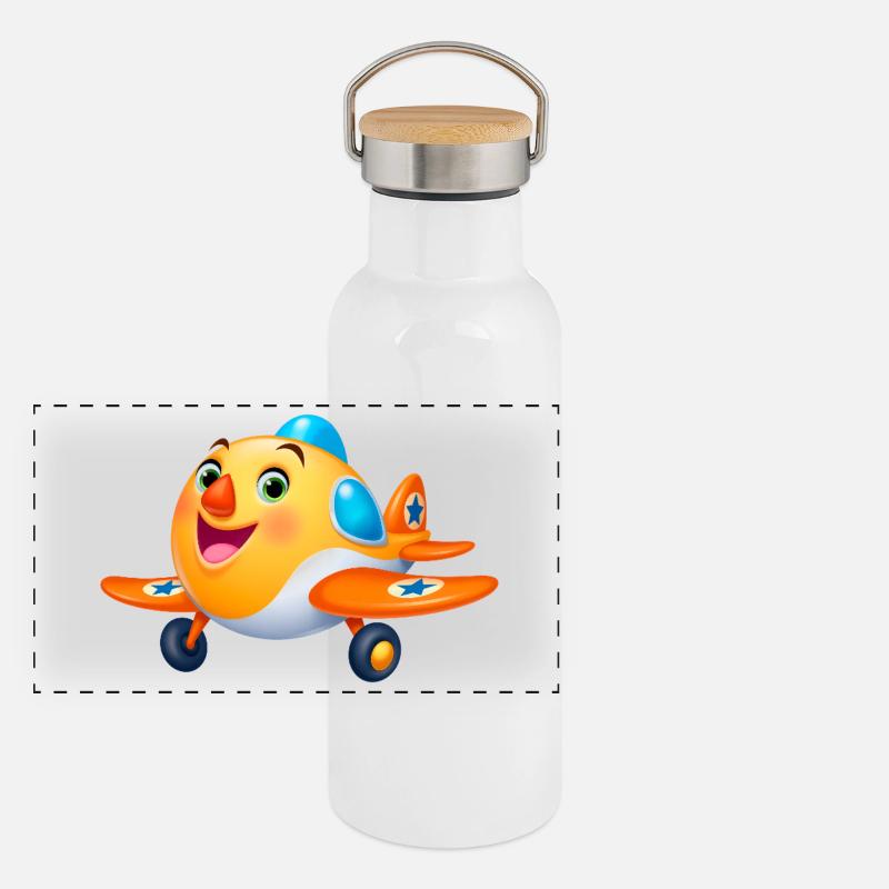 Süßes Kinderflugzeug Cartoon – Flugzeug Panorama Thermosflasche mit Bambusdeckel
