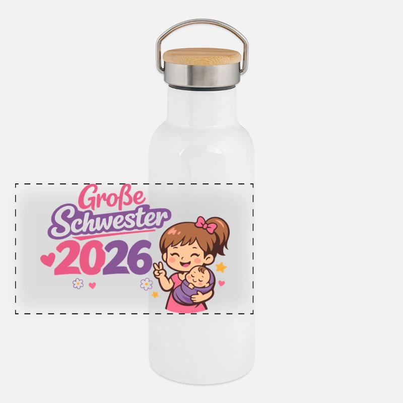 Große Schwester 2026 Einzelkind Ende Panorama Thermosflasche mit Bambusdeckel