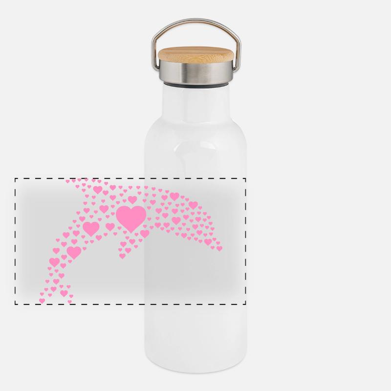 Dolphin with small hearts Panoramic Thermal Bottle with Bamboo Lid