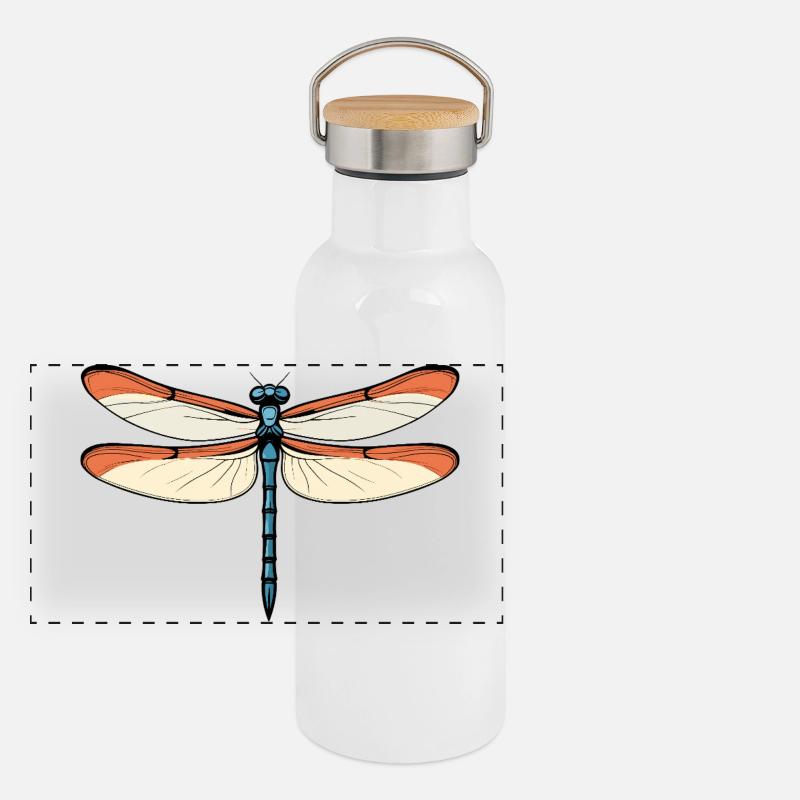 Libellule bleu-orangée Gourde isotherme avec bouchon en bambou