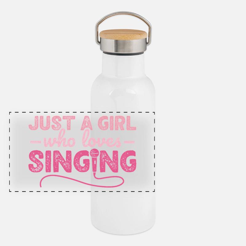 Nur ein Mädchen, das gerne Karaoke-Sängerin singt Panorama Thermosflasche mit Bambusdeckel
