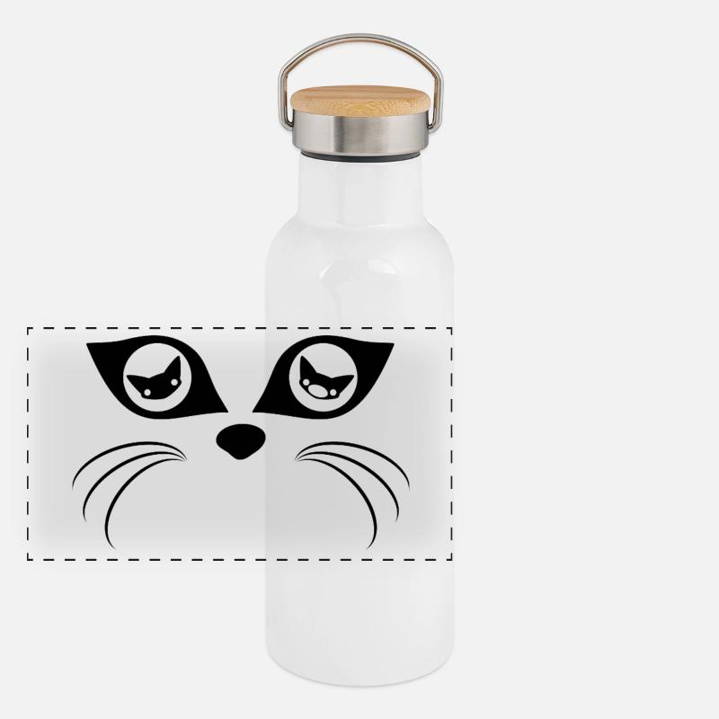 Yeux de chat (noir) Gourde isotherme avec bouchon en bambou