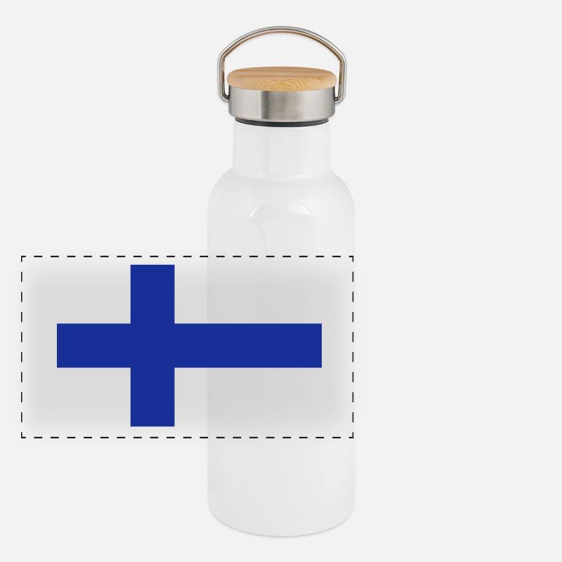 Drapeau national de la Finlande Gourde isotherme avec bouchon en bambou