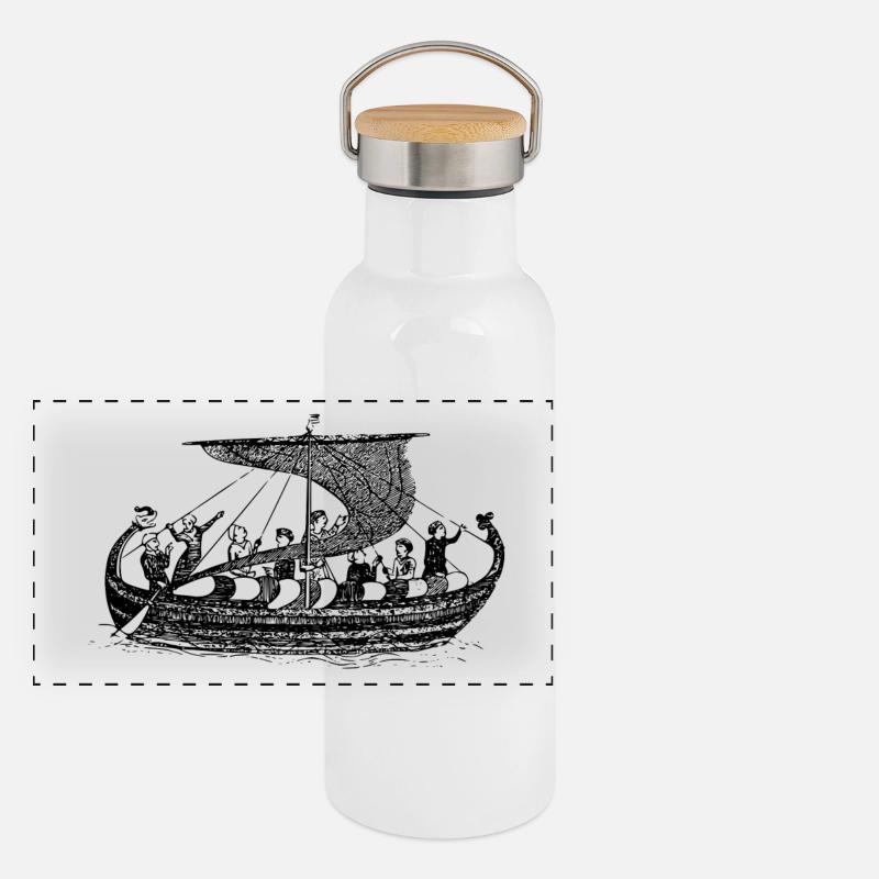 vikings wickinger warrior vikingboat boot11 Panoramic Thermal Bottle with Bamboo Lid