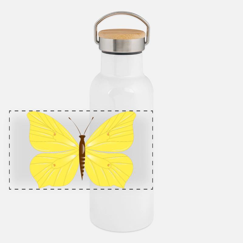 Papillon citron dessiné à la main Gourde isotherme avec bouchon en bambou