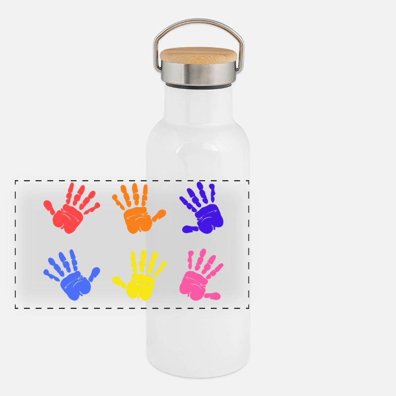 Autismus Handabdrücke Panorama Thermosflasche mit Bambusdeckel
