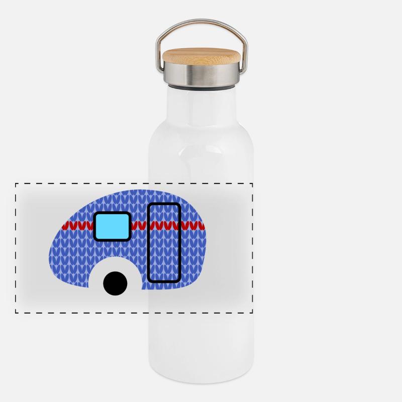 Caravan Strickmuster Wohnwagen Camping Winter Panorama Thermosflasche mit Bambusdeckel