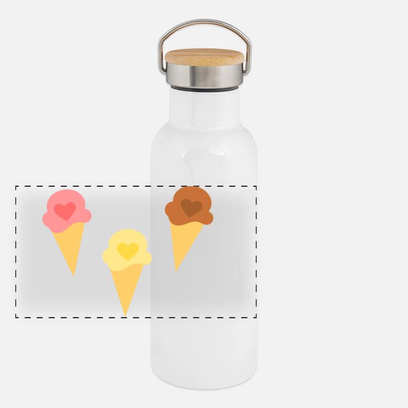Eis Herz Eiscreme Erdbeereis Vanilleeis Schokoeis Panorama Thermosflasche mit Bambusdeckel