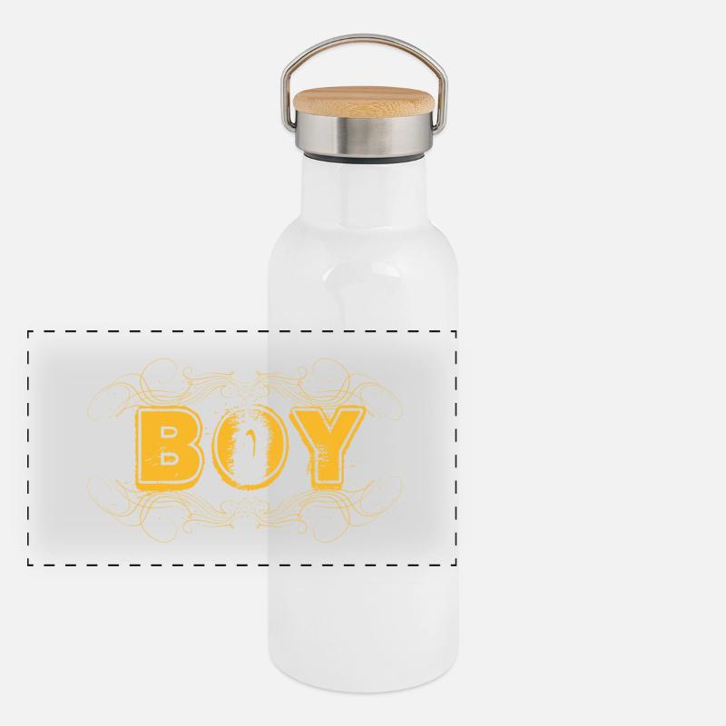 Lettrage BOY décoré Gourde isotherme avec bouchon en bambou