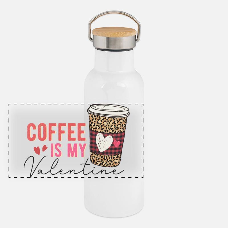 Kaffee ist mein Valentinstag Panorama Thermosflasche mit Bambusdeckel