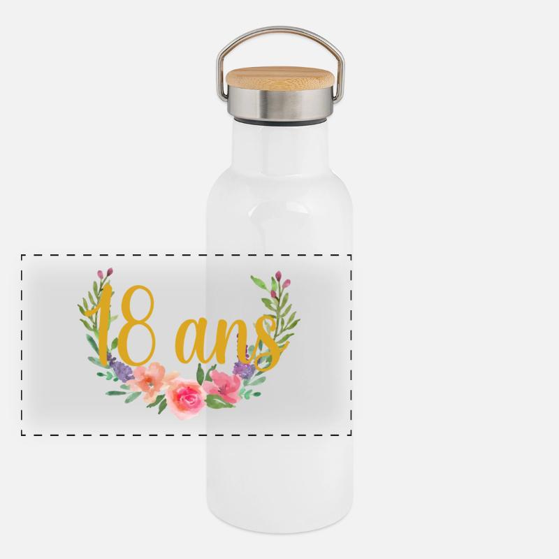 18 Ans Floral Doré Gourde isotherme avec bouchon en bambou