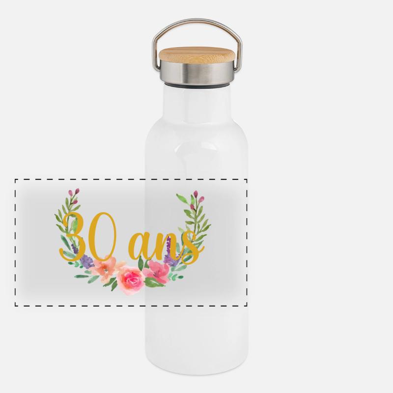 fleurs anniversaire 30 ans Gourde isotherme avec bouchon en bambou