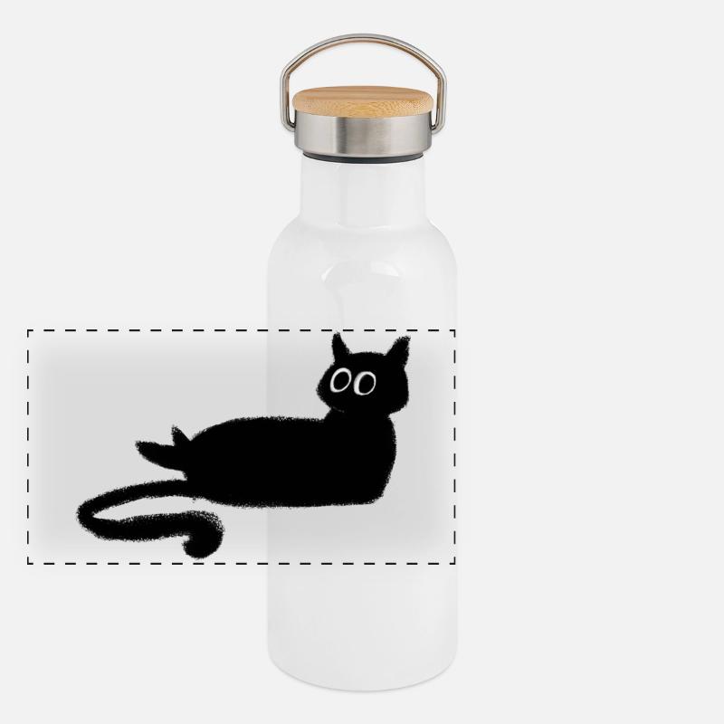 Chat noir charbon  Gourde isotherme avec bouchon en bambou