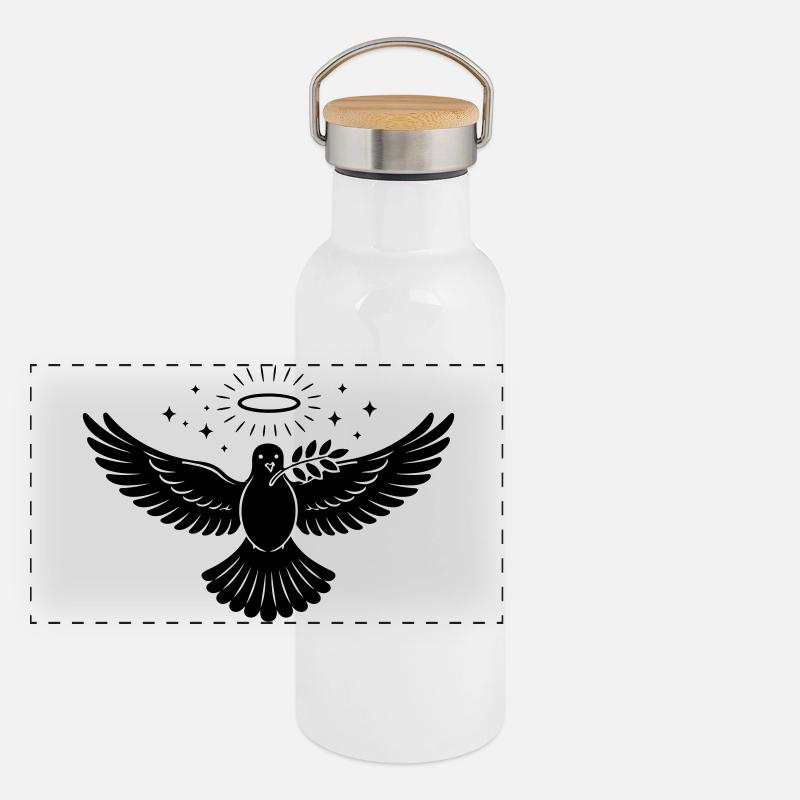 Taube Heilig Panorama Thermosflasche mit Bambusdeckel