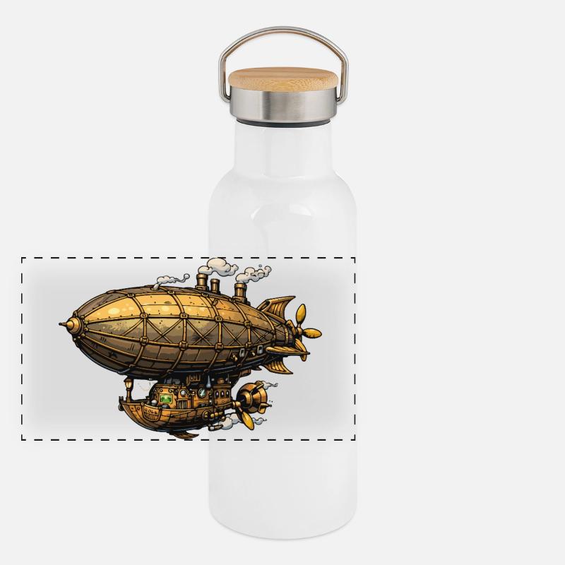 Steampunk Luftschiff Zeppelin Panorama Thermosflasche mit Bambusdeckel