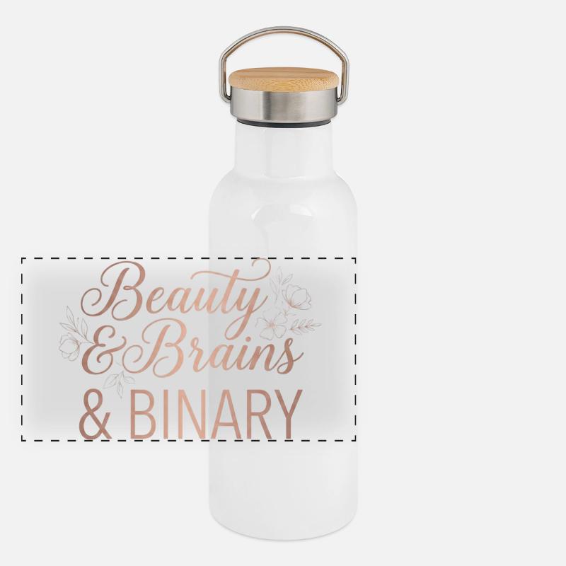 Beauty & Brains & Binary – Floral Tech Design Panorama Thermosflasche mit Bambusdeckel
