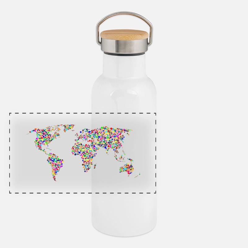 monde arc-en-couleur carte de points Gourde isotherme avec bouchon en bambou