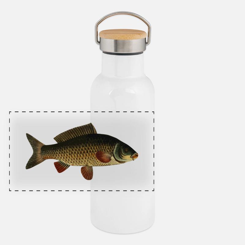 Fisch Karpfen Panorama Thermosflasche mit Bambusdeckel