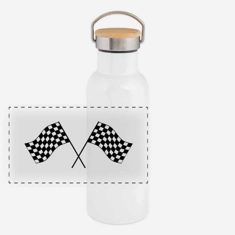 Drapeau à damier d’arrivée Flag Race End end station Idea Gourde isotherme avec bouchon en bambou