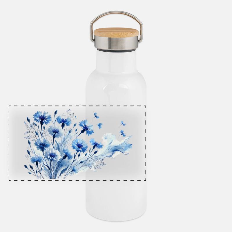 Cornflower in dreamlike design – nature's elegance Panoramic Thermal Bottle with Bamboo Lid