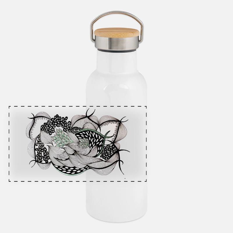 Feuillage noir et blanc avec accent vert Gourde isotherme avec bouchon en bambou