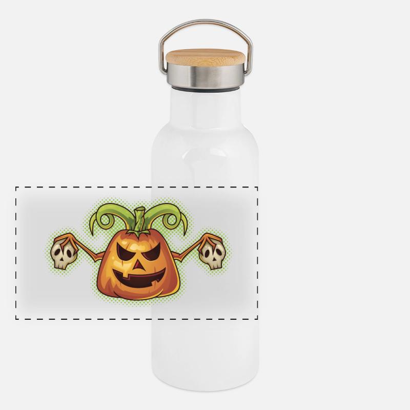 Halloween Evil Scary Pumpkin Panoramic Thermal Bottle with Bamboo Lid