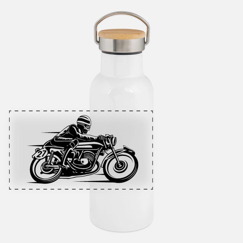 Cafe Racer Motorcycle 03_schwarz Panoramic Thermal Bottle with Bamboo Lid